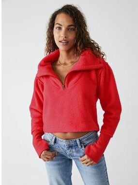 Free People Poppy Pullover Fleece Fiery Red size Medium